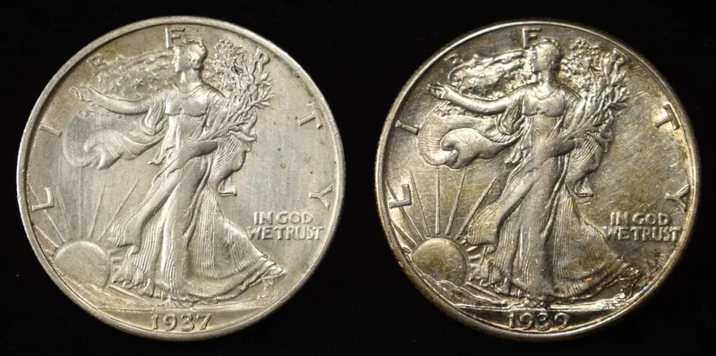 1937-S & 1939-D WALKING LIBERTY HALF DOLLARS CH AU from auction in Findlay, Ohio — image 48