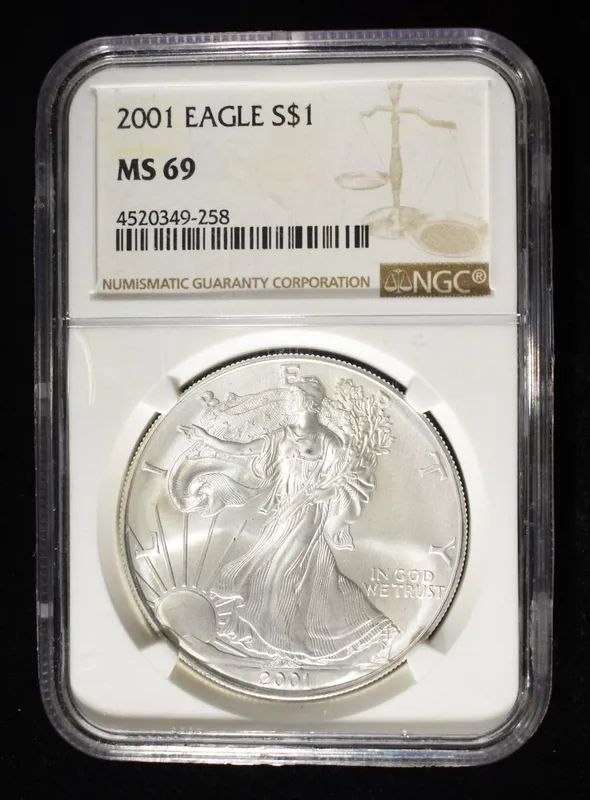 2001 AMERICAN SILVER EAGLE NGC MS69 from auction in Findlay, Ohio — image 13