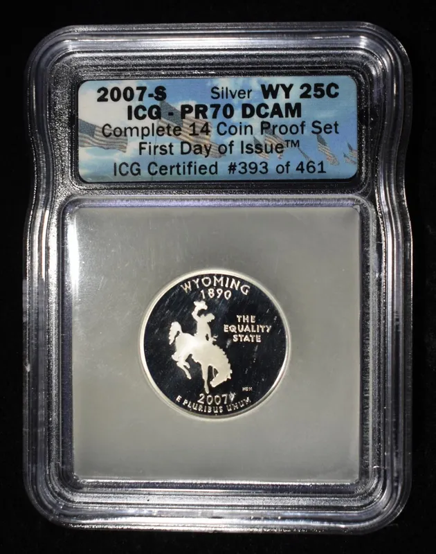 2007-S SILVER WASHINGTON 25C WY ICG PR70DCAM from auction in Findlay, Ohio — image 7