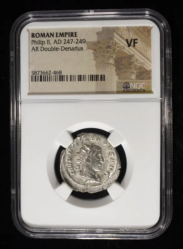 AD 247-249 PHILIP II, AR DOUBLE-DENARIUS NGC VF from auction in Findlay, Ohio — image 26