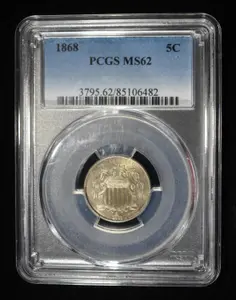 1868 Shield Nickel Pcgs ms-62