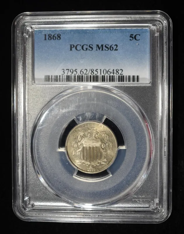 1868 SHIELD NICKEL PCGS MS-62 from auction in Findlay, Ohio — image 2