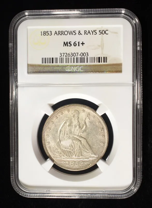 1853 SEATED LIBERTY HALF DOLLAR NGC MS-61+ from auction in Findlay, Ohio — image 6