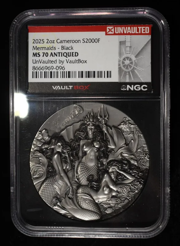 2025 2 OZ SILVER CAMEROON MERMAIDS BLACK NGC MS-70 from auction in Findlay, Ohio — image 22