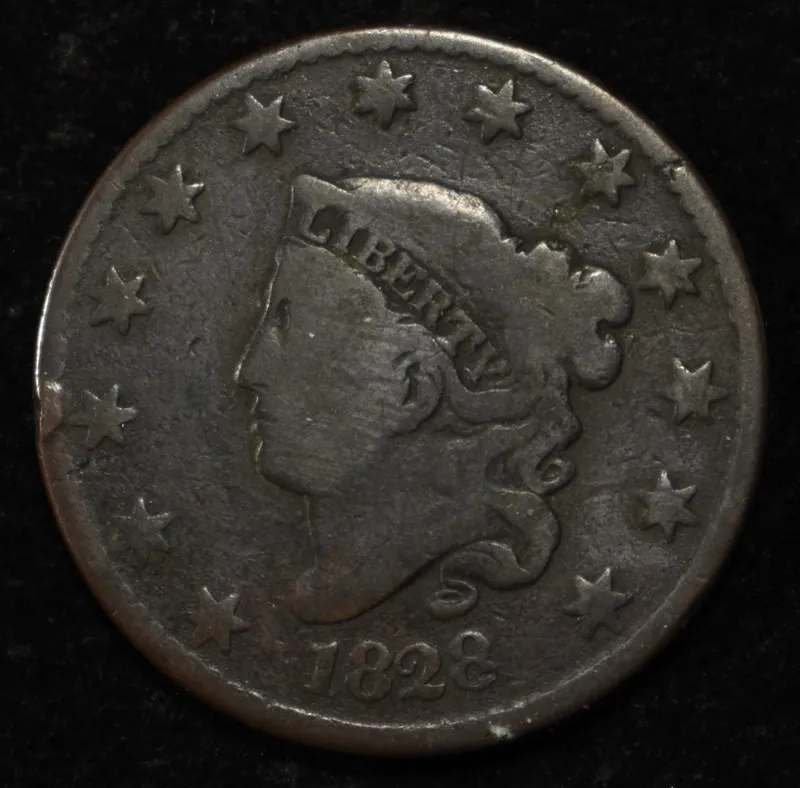 1828 CORONET HEAD LARGE CENT SMALL DATE VG from auction in Findlay, Ohio — image 29