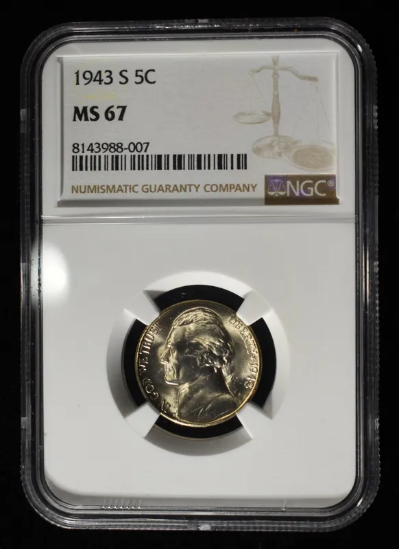 1943-S JEFFERSON NICKEL NGC MS67 from auction in Findlay, Ohio — image 39