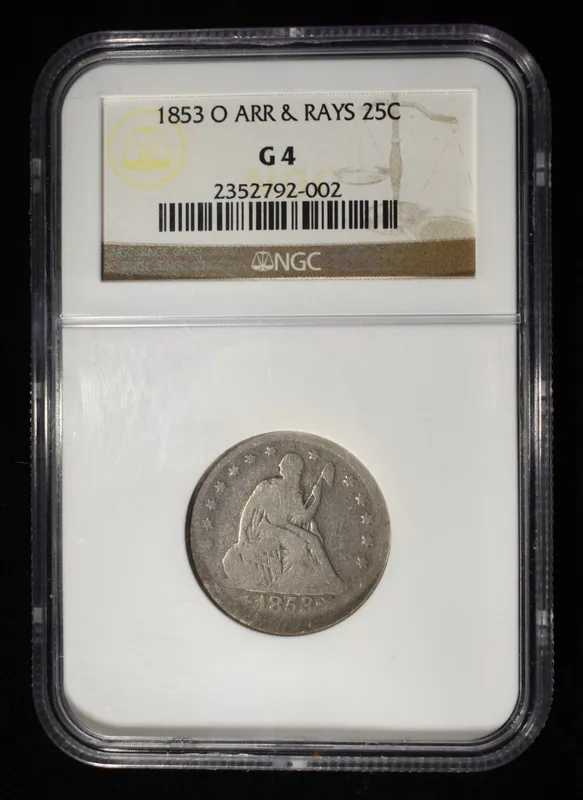 1853-O LIBERTY SEATED QUARTER NGC G4 from auction in Findlay, Ohio — image 48
