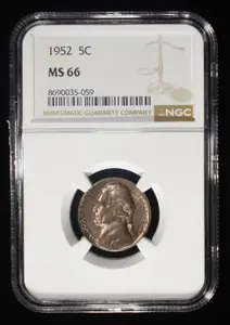 1952 Jefferson Nickel Ngc Ms 66