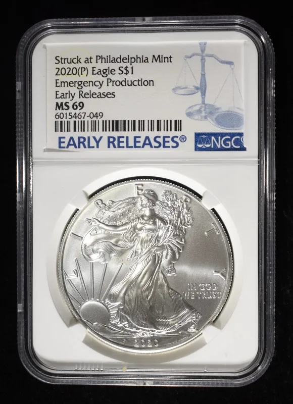 2020 (P) AMERICAN SILVER EAGLE NGC MS69 from auction in Findlay, Ohio — image 21