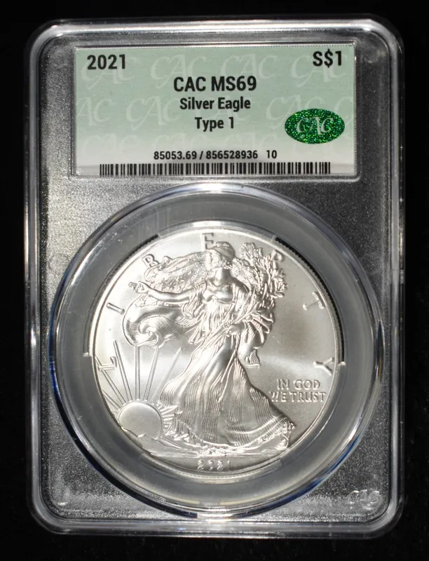 2021 AMERICAN SILVER EAGLE CAC MS69 TYPE1 from auction in Findlay, Ohio — image 22