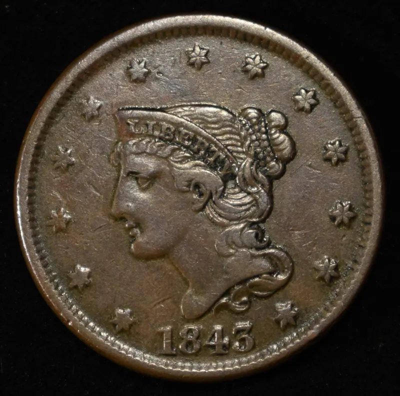1843 LARGE CENT XF/AU PETITE HEAD, SMALL LETTERS from auction in Findlay, Ohio — image 32