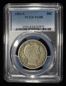 1904-s Barber Half Dollar Pcgs vg-8