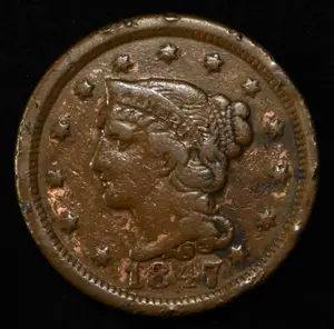 1847 LARGE CENT VF