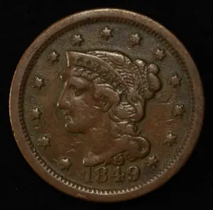 1849 LARGE CENT XF