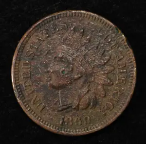 1869 INDIAN HEAD CENT FINE, DARK