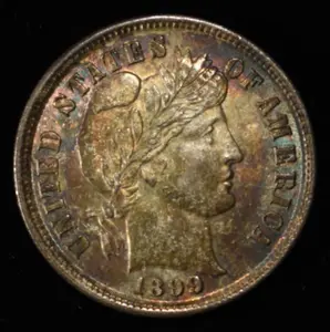 1899 BARBER DIME GEM BU COLOR