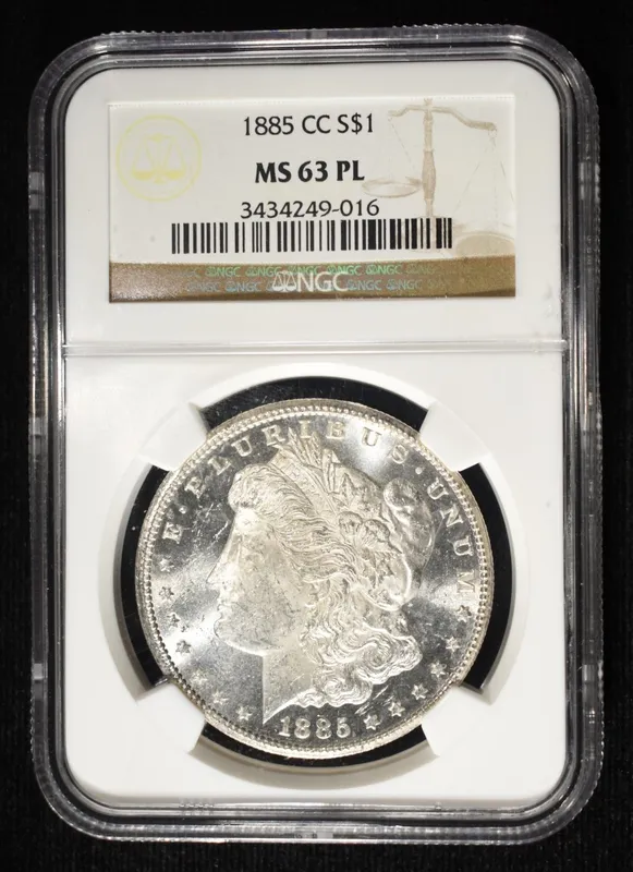 1885-CC MORGAN DOLLAR NGC MS-63 PL from auction in Findlay, Ohio — image 8