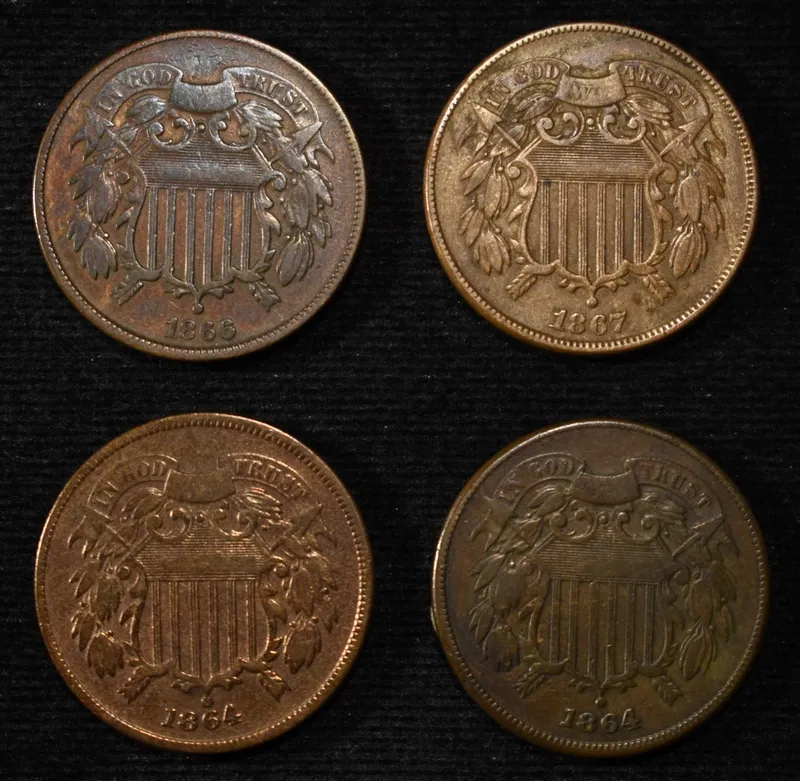 (2) 1864, 66, 67 2-CENT PIECES VF from auction in Findlay, Ohio — image 44