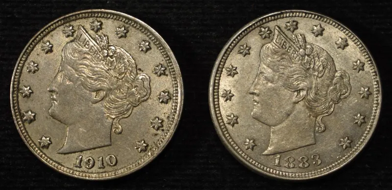 1883 NO CENTS & 1910 LIBERTY "V" NICKELS AU from auction in Findlay, Ohio — image 48