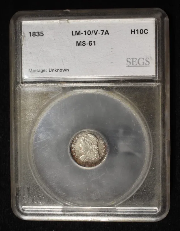 1835 BUST HALF DIME SEGS MS-61 LM-10/V-7A from auction in Findlay, Ohio — image 3