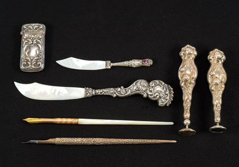 6 Sterling Silver Objects & Mother of Pearl Handle Fountain Pen from auction in Harrisburg, Pennsylvania — image 8