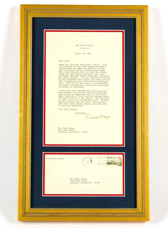 Framed Letter from Ronald Regan to Dean Jones from auction in Harrisburg, Pennsylvania — image 5