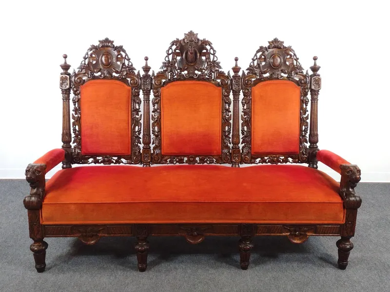 Late 19th C Renaissance Revival Deer Hunt Hall Sofa from auction in Harrisburg, Pennsylvania — image 17