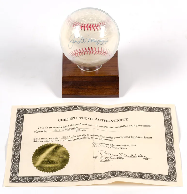 Joe DiMaggio Signed Baseball with COA from auction in Harrisburg, Pennsylvania — image 8
