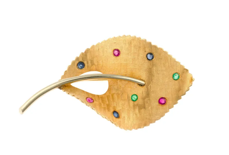 14K Gold and Gemstone Leaf Brooch from auction in Harrisburg, Pennsylvania — image 8