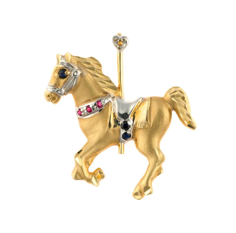 14K Gold and Gemstone Carousel Horse Brooch from auction in Harrisburg, Pennsylvania — image 15