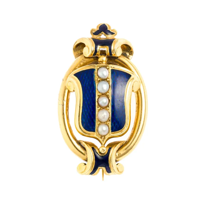 Victorian 18K Gold, Enamel, and Seed Pearl Pendant Brooch from auction in Harrisburg, Pennsylvania — image 4