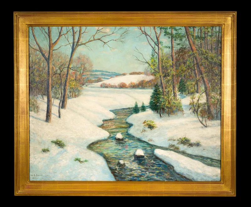 "Sunny Winter Day" by Walter Emerson Baum (American, 1884 - 1956) Oil On Canvas 1921 from auction in Harrisburg, Pennsylvania — image 48