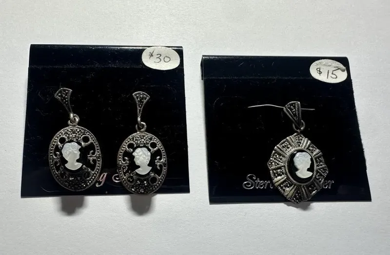 Matching NOS Sterling Silver Cameo Earrings and from auction in Clifford , Pennsylvania — image 24