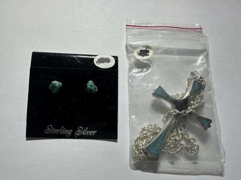 Coordinating Turquoise Cross and Earrings NOS from auction in Clifford , Pennsylvania — image 33