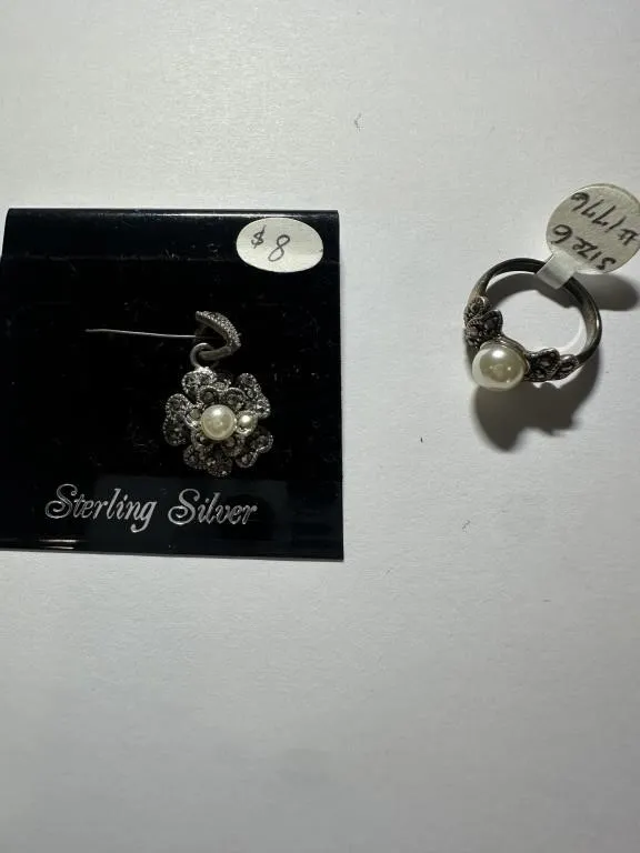 Coordinating Sterling Silver and Pearl Ring and from auction in Clifford , Pennsylvania — image 34
