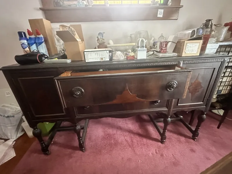 Wood Sideboard Buffet wood sideboard buffet with 2 cabinet doors and center drawers. Measures approx. 72" long x 40" high from auction in Clifford , Pennsylvania — image 18