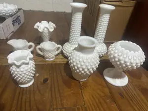 8 Piece Fenton Style Hobnail Milk Glass Collection