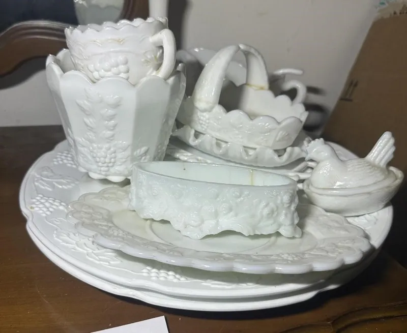 Paneled Grape Milk Glass Collection from auction in Clifford , Pennsylvania — image 40