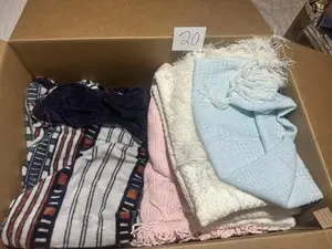 Box of Vintage Throw Blankets and Linens