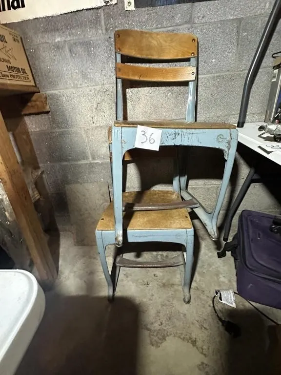 Pair Vintage School Desk Chairs from auction in Clifford , Pennsylvania — image 35