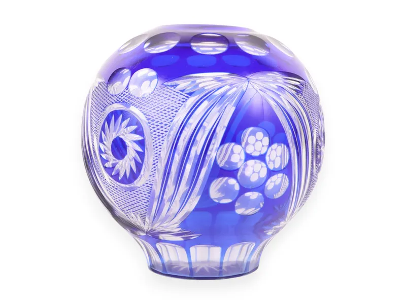 Cobalt Blue Cut-to-Clear Crystal Rose Bowl Vase from auction in Atlanta, Georgia — image 13