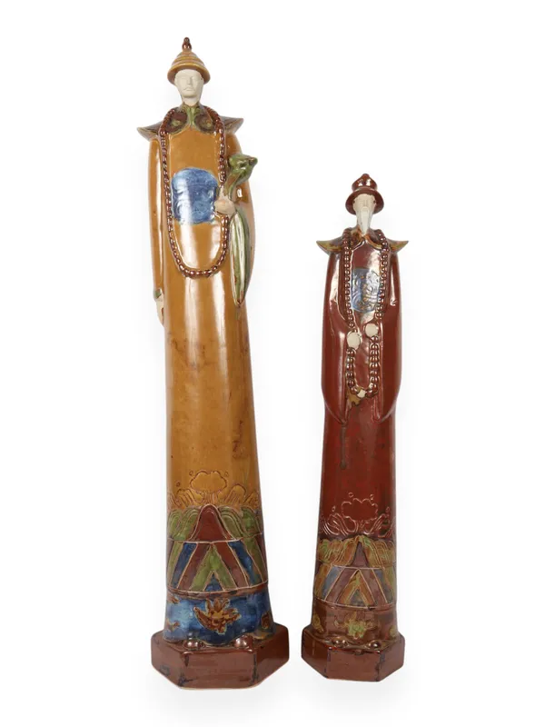 A Pair of Large Stylized Glazed Ceramic Chinese Official Figurines from auction in Atlanta, Georgia — image 24