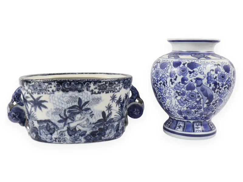 Two Blue and White Ceramic Vessels comprising an Earthenware Cachepot and a Porcelain Vase from auction in Atlanta, Georgia — image 27