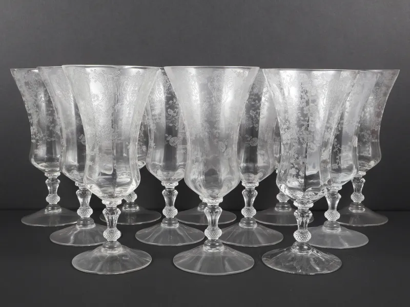 Set of 12 Cambridge Rose Point Crystal Footed Iced Tea Glasses from auction in Atlanta, Georgia — image 46