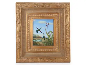 Tropical Landscape with Hummingbirds and Orchids Oil on Canvas