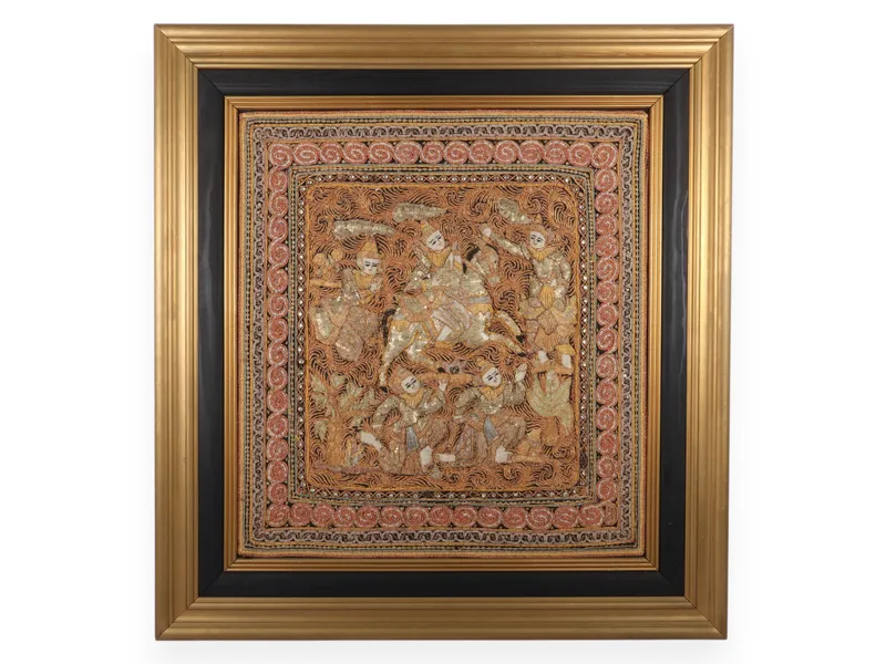 Framed Burmese Kalaga Shwe Chi Doe Narrative Tapestry from auction in Atlanta, Georgia — image 11