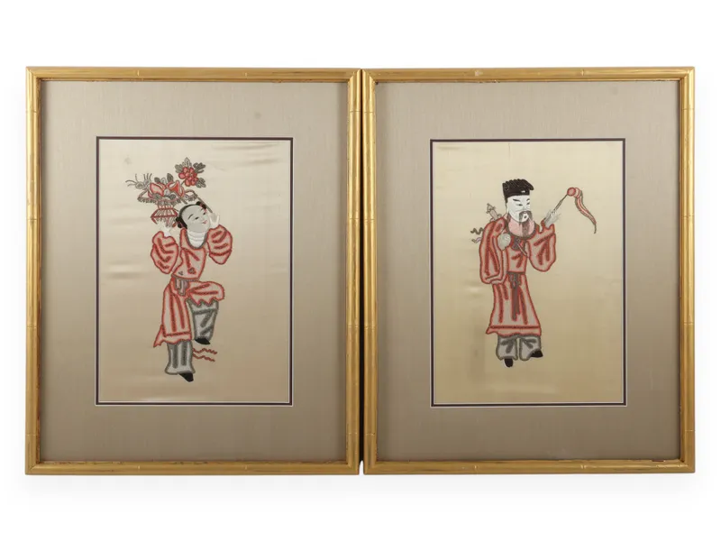 A Pair of Chinese Gilded Framed Silk Embroideries of Immortals from auction in Atlanta, Georgia — image 12