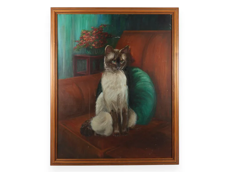 Mid-20th Century Original Oil on Canvas Portrait of a Siamese Cat from auction in Atlanta, Georgia — image 4