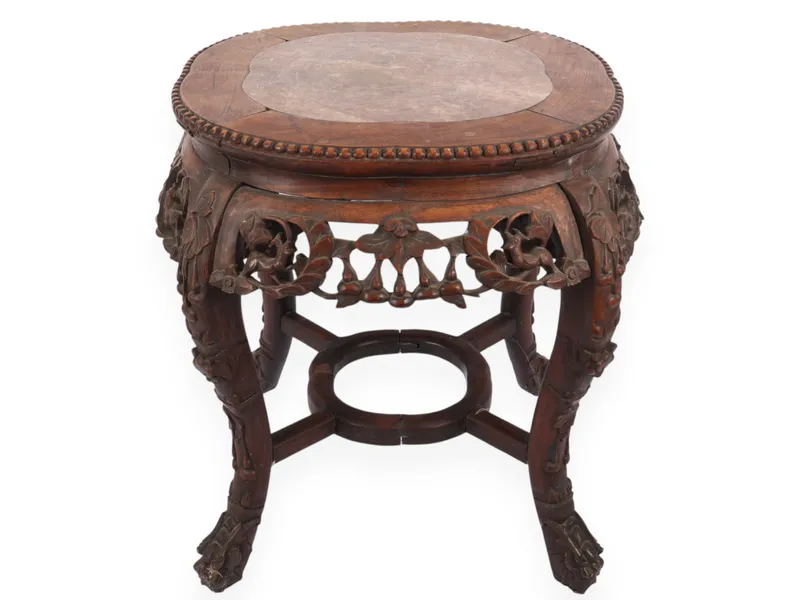Antique Chinese Carved Hardwood and Marble Top Jardiniere Stand from auction in Atlanta, Georgia — image 16