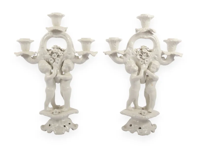 A Pair of Italian White Glazed Porcelain Three-Light Figural Candelabra from auction in Atlanta, Georgia — image 18